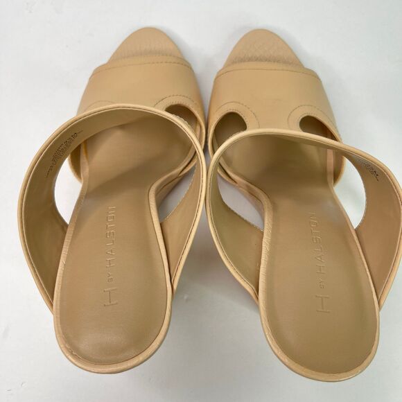 H by Halston Open-Toe Cut-Out Leather Mules Heels- Holly Nude Size 9.5 #516 - Picture 5 of 12